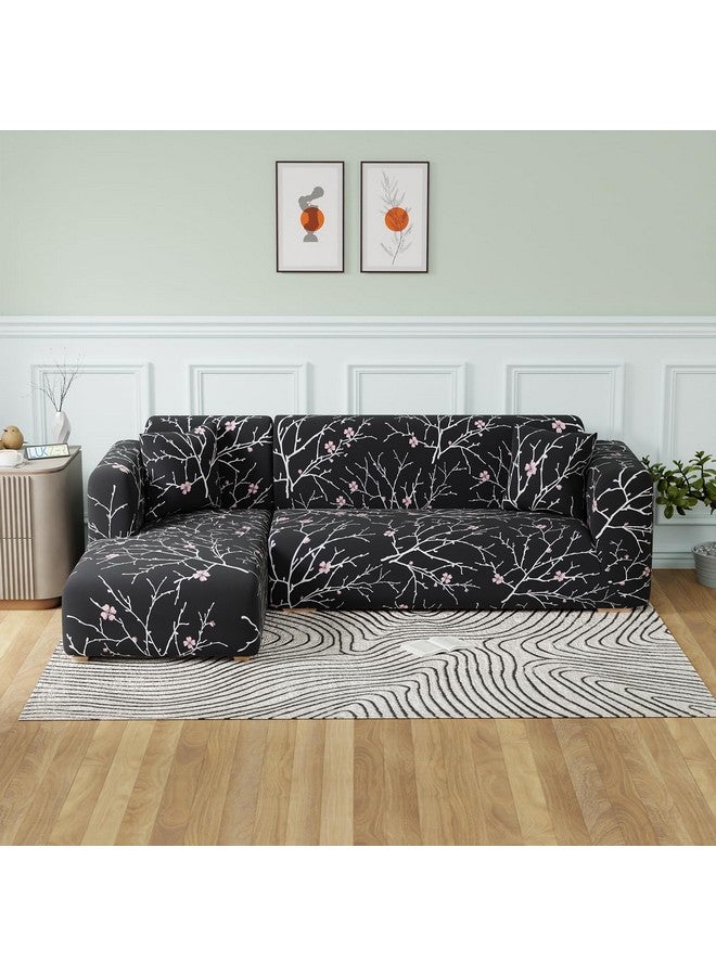 Lukzer غطاء أريكة على شكل L من لوكزر مصنوع من البوليستر والإسباندكس لأثاث غرفة المعيشة، غطاء مرن للأرائك والمزيد (الجانب الأيسر، تصميم جذع أسود) - Image 2