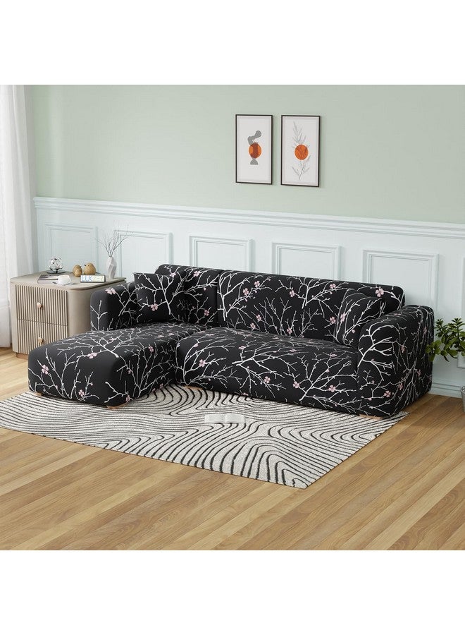 Lukzer غطاء أريكة على شكل L من لوكزر مصنوع من البوليستر والإسباندكس لأثاث غرفة المعيشة، غطاء مرن للأرائك والمزيد (الجانب الأيسر، تصميم جذع أسود) - Image 3