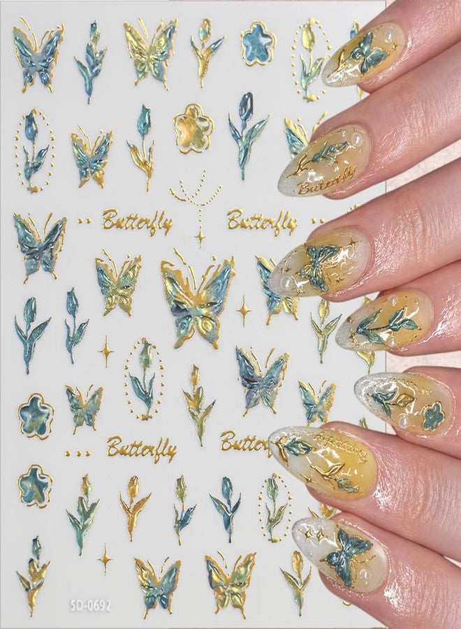 BYJKYEN 5D Embossed Butterfly Nail Stickers Decals, 6 Sheets - Image 2