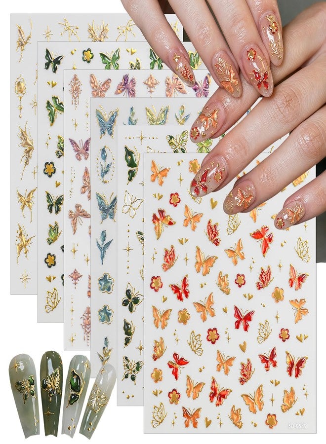 BYJKYEN 5D Embossed Butterfly Nail Stickers Decals, 6 Sheets - Image 1