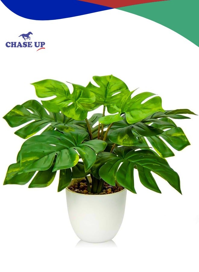 Chase Up 32cm Artificial Monstera Plant in Pot, Faux Monstera Deliciosa Plant Potted Artificial plants, Artificial Tree Fake Tropical Plants Indoor Outdoor Home Office Garden Houseplants Decor - Image 1