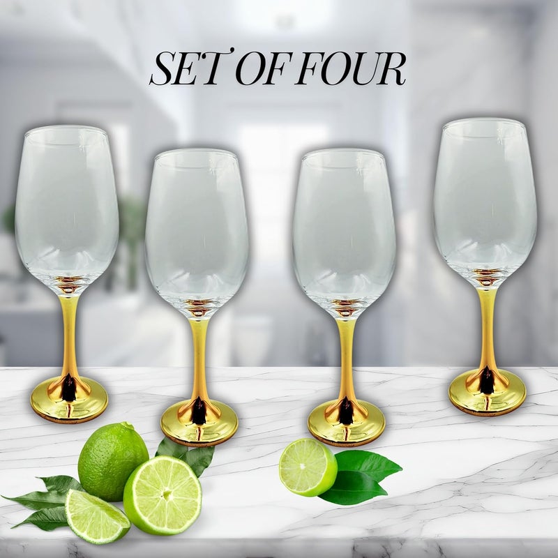 FALKOR Luxury Glassware Holi Special 440 ML Japanese Gold Colour Plated Long Champagne Wine Glasses for Red Wine Set of 4 for a Party Gifting or Even Display at Your bar of Home - Image 2