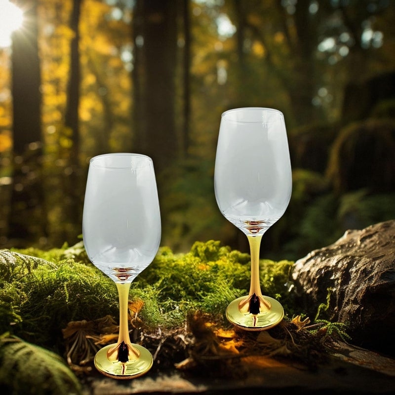 FALKOR Luxury Glassware Holi Special 440 ML Japanese Gold Colour Plated Long Champagne Wine Glasses for Red Wine Set of 4 for a Party Gifting or Even Display at Your bar of Home - Image 3