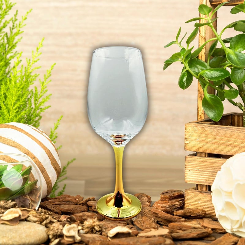 FALKOR Luxury Glassware Holi Special 440 ML Japanese Gold Colour Plated Long Champagne Wine Glasses for Red Wine Set of 4 for a Party Gifting or Even Display at Your bar of Home - Image 4