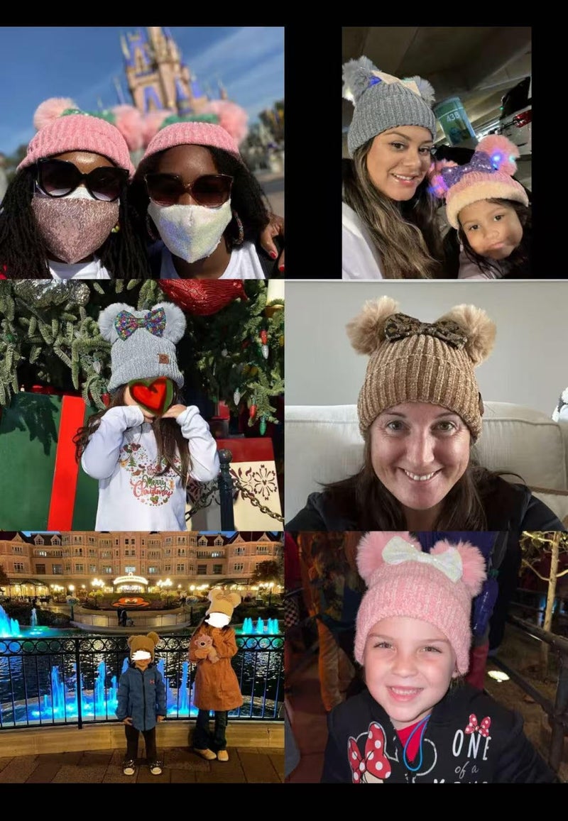 CLGIFT Rose Gold Minnie Ears Beanie, Winter Beanie, Mickey Beanie, Holiday Winter Christmas, Minnie Fall Hat (Black/Polka) - Image 3