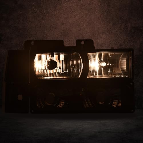 GPLUS مجموعة مصابيح أمامية G-PLUS، تناسب GMC C1500 K1500 يوكون 1994-1999 مصابيح أمامية، عدسة مدخنة هيكل أسود عاكس كهرماني، faros delanteros - Image 3