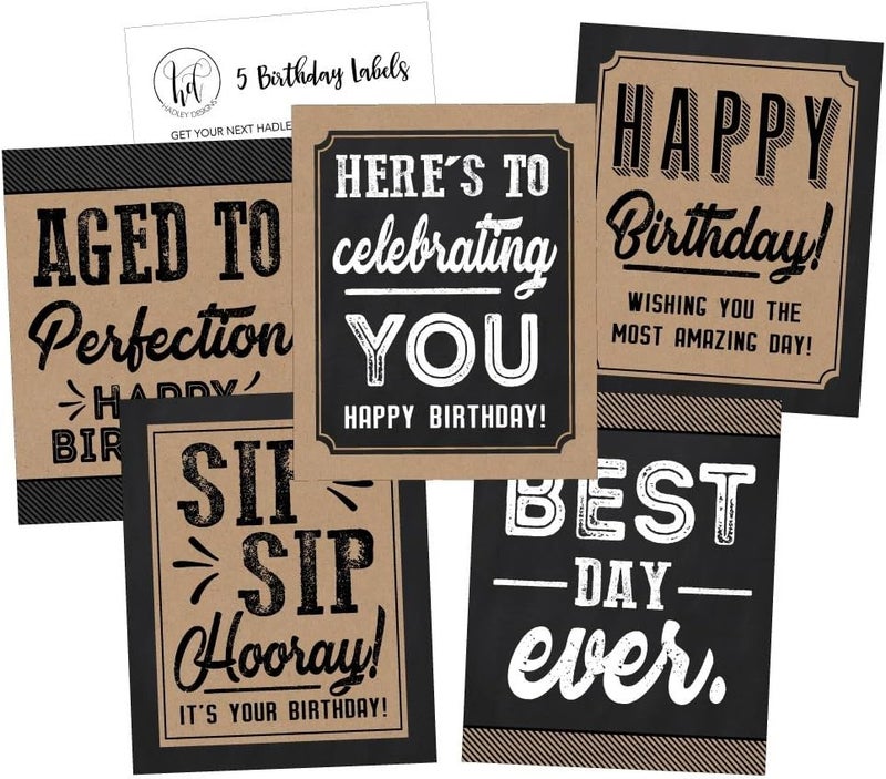Hadley Designs 5 Birthday Wine or Beer Bottle Labels - Funny Rustic Kraft Stickers for Men - Image 2