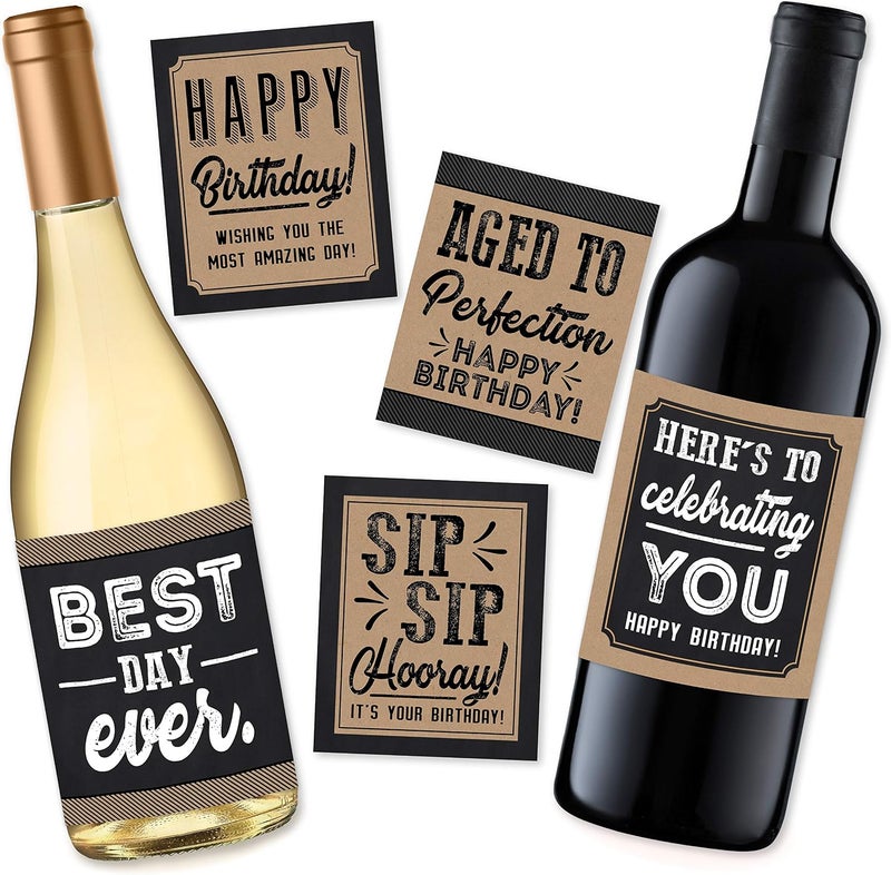 Hadley Designs 5 Birthday Wine or Beer Bottle Labels - Funny Rustic Kraft Stickers for Men - Image 1