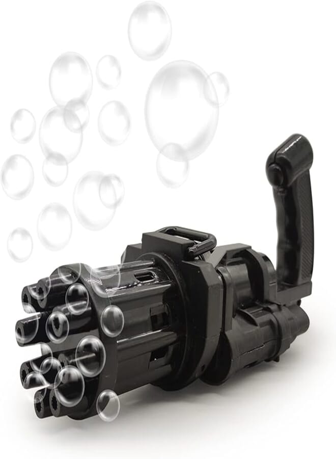 NHR 8-Hole Electric Bubbles Gun, 20 ML Liquid for Toddlers, New Gatling Bubble Machine Outdoor Toys for Boys and Girls (3+ Years, Black)