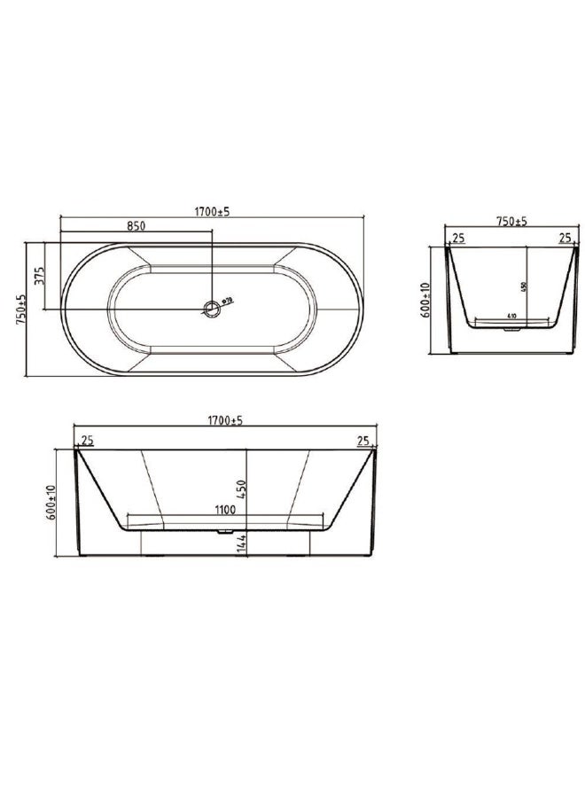 DANUBE HOME Milano Plus Anthem Freestanding Bath Tub â€“ Luxury Modern Acrylic Soaking Tub | Deep Comfort, Elegant Design, Easy to Clean, Space-Saving for Bathroom L 170 X W 75 X H 55 Matte Black - Image 3