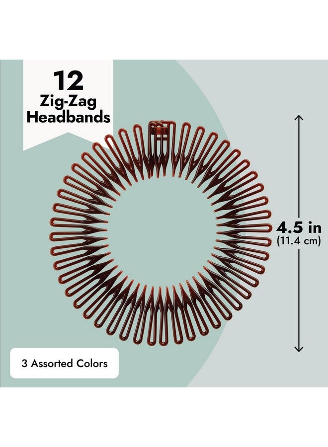 Glamlily 12 Pack 90S Zig Zag Style Circle Headbands With Teeth For Women'S Hair Accessories (3 Assorted Colors) - Image 4