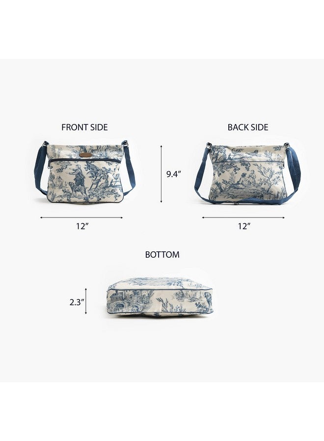 ميزون دي هيرمين حقيبة كروس بودي من ميزون دي هيرمين، مصنوعة من القطن، وحزام كتف قابل للتعديل، وحقيبة يد كبيرة الحجم مزودة بسحّاب وجيوب منزلقة، مناسبة للعمل والسفر والتسوق (ذا ميلر - أزرق) - Image 2