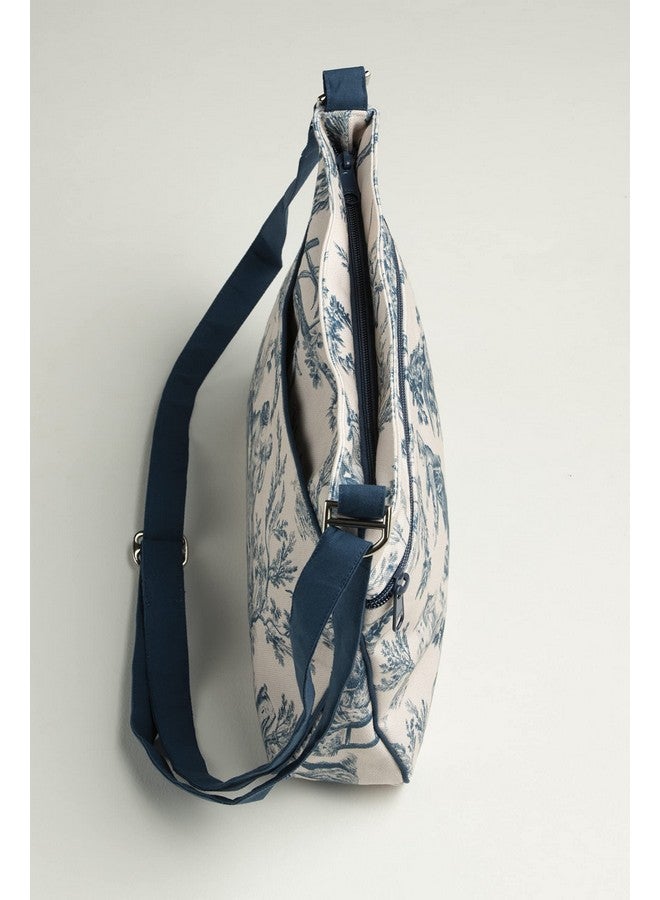 ميزون دي هيرمين حقيبة كروس بودي من ميزون دي هيرمين، مصنوعة من القطن، وحزام كتف قابل للتعديل، وحقيبة يد كبيرة الحجم مزودة بسحّاب وجيوب منزلقة، مناسبة للعمل والسفر والتسوق (ذا ميلر - أزرق) - Image 3