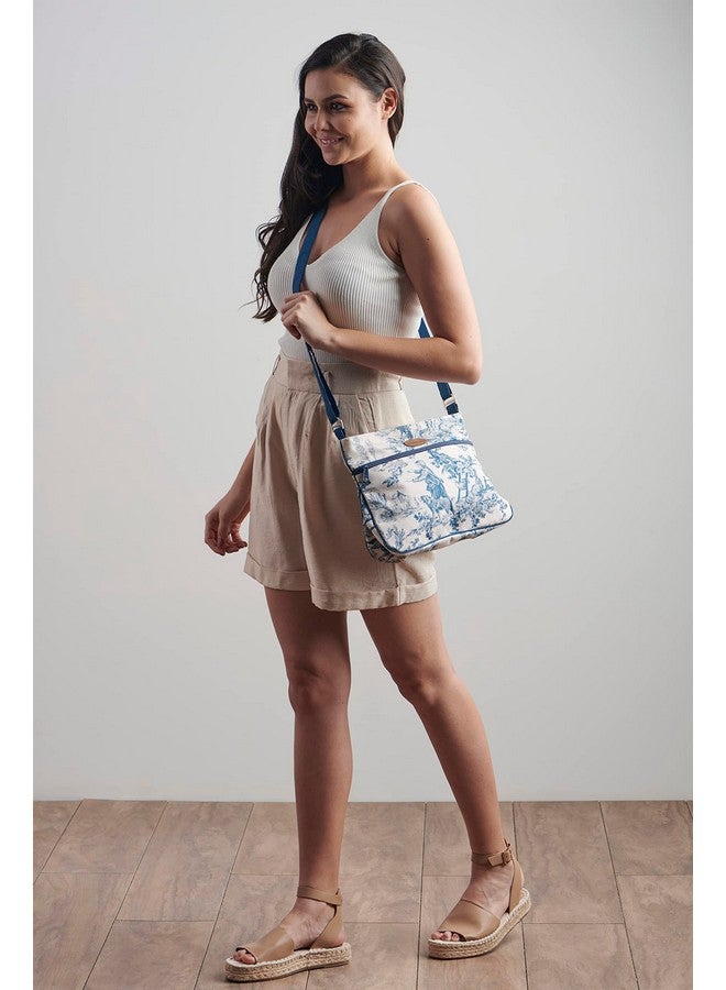 ميزون دي هيرمين حقيبة كروس بودي من ميزون دي هيرمين، مصنوعة من القطن، وحزام كتف قابل للتعديل، وحقيبة يد كبيرة الحجم مزودة بسحّاب وجيوب منزلقة، مناسبة للعمل والسفر والتسوق (ذا ميلر - أزرق) - Image 4