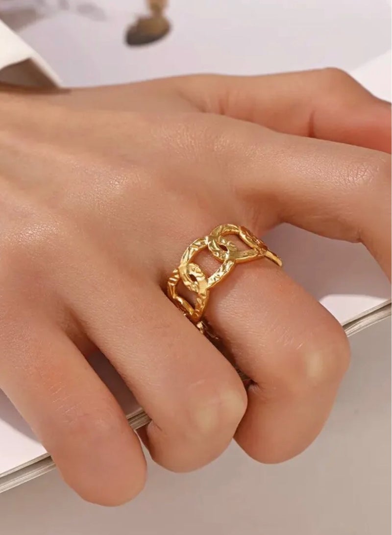 إيكوال خاتم نسائي من الاستانلس ستيل مطلي باللون الذهبي بمقاس موحد - Image 3