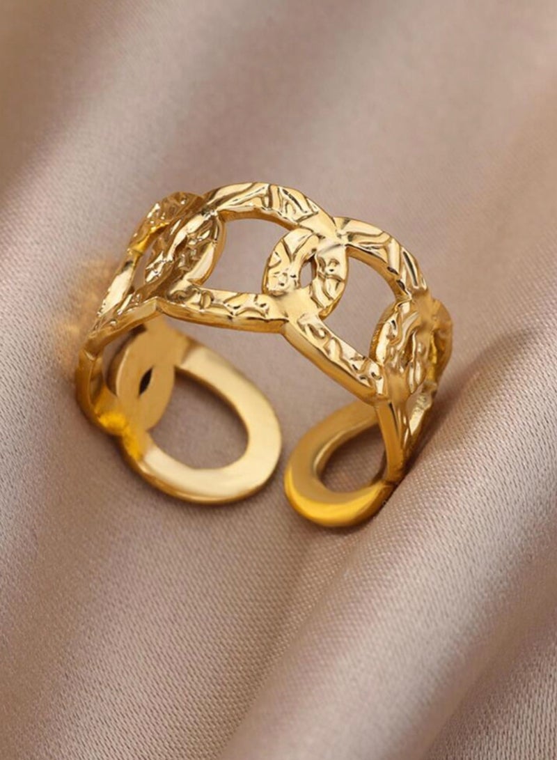 إيكوال خاتم نسائي من الاستانلس ستيل مطلي باللون الذهبي بمقاس موحد - Image 2