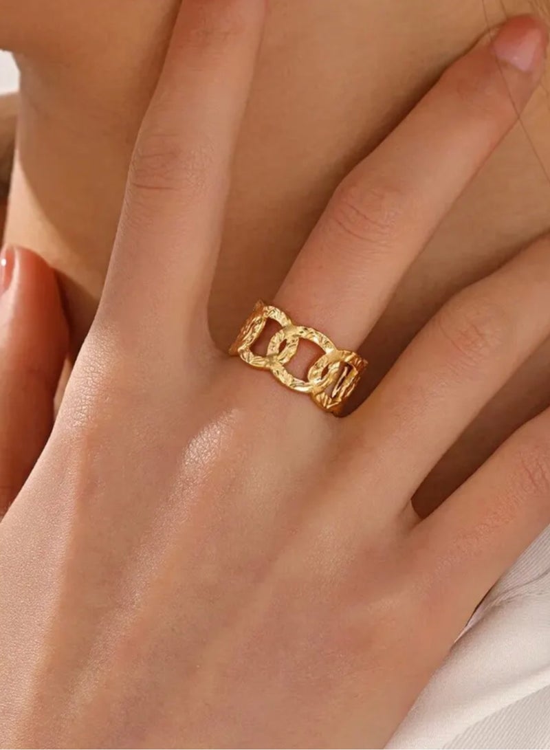 إيكوال خاتم نسائي من الاستانلس ستيل مطلي باللون الذهبي بمقاس موحد - Image 1