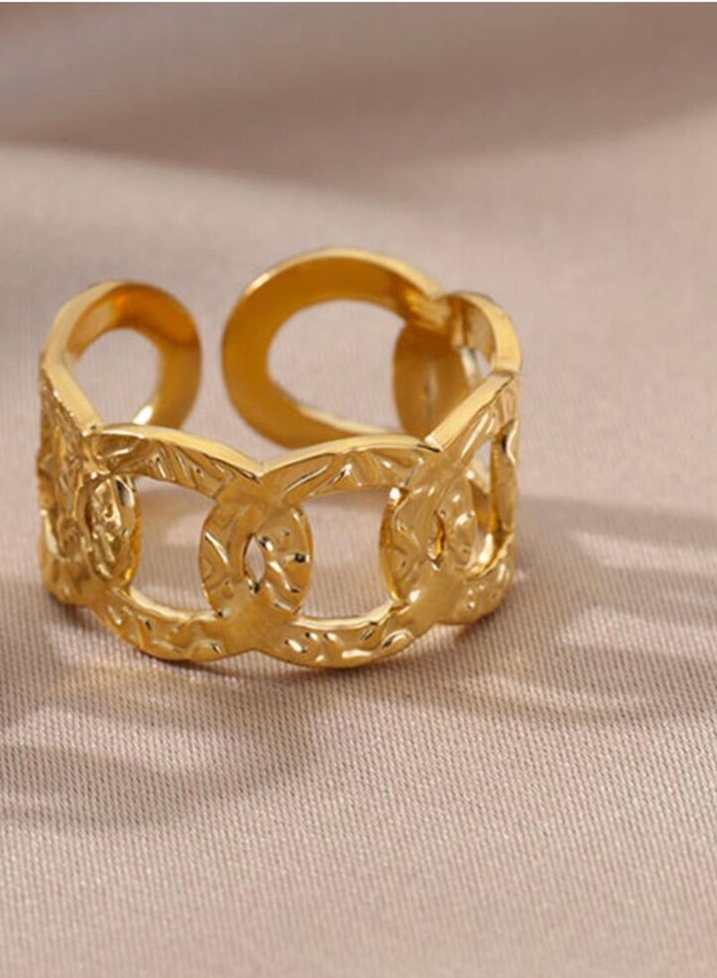 إيكوال خاتم نسائي من الاستانلس ستيل مطلي باللون الذهبي بمقاس موحد - Image 4