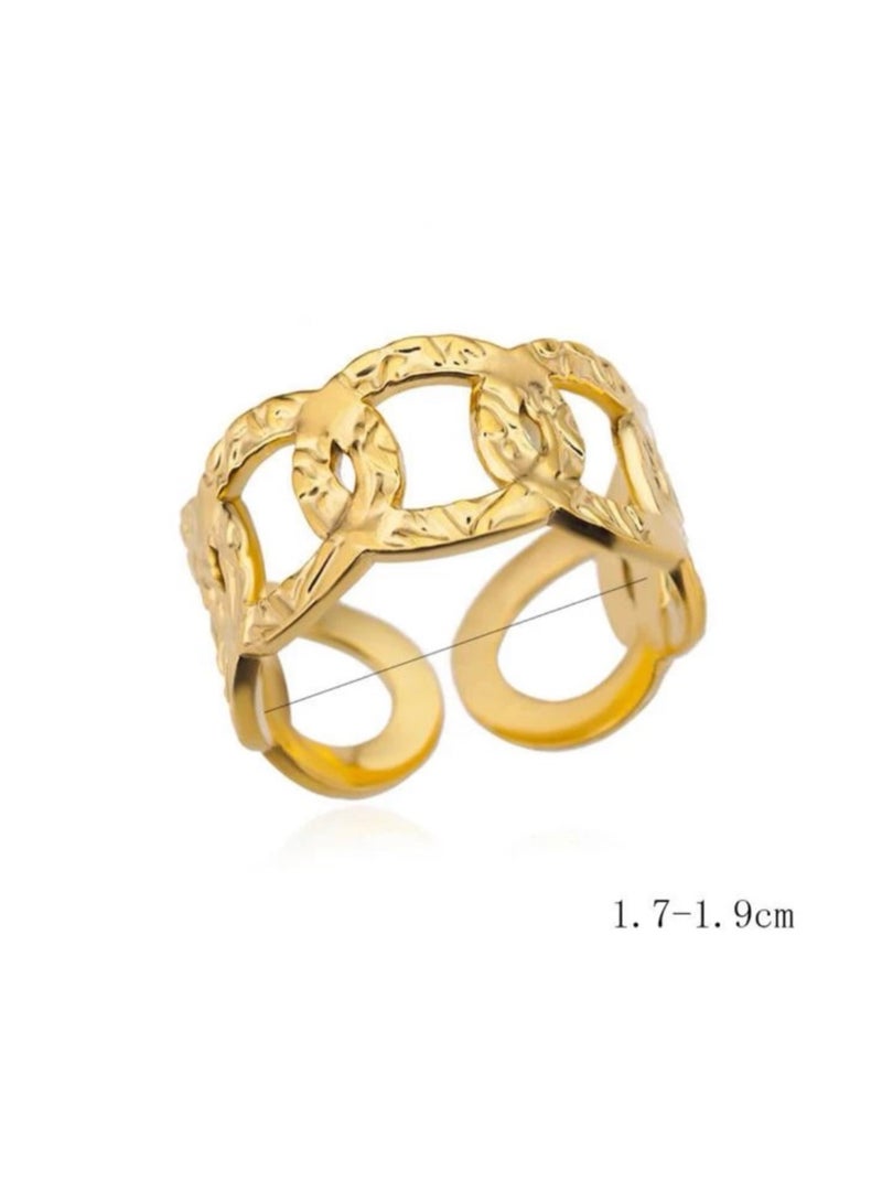 إيكوال خاتم نسائي من الاستانلس ستيل مطلي باللون الذهبي بمقاس موحد - Image 5