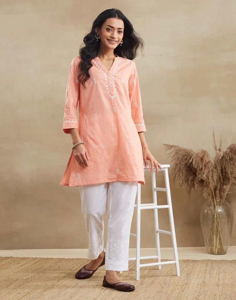 Fabindia  White Cotton Chikankari Ethnic Pant for Women | Best Price UAE