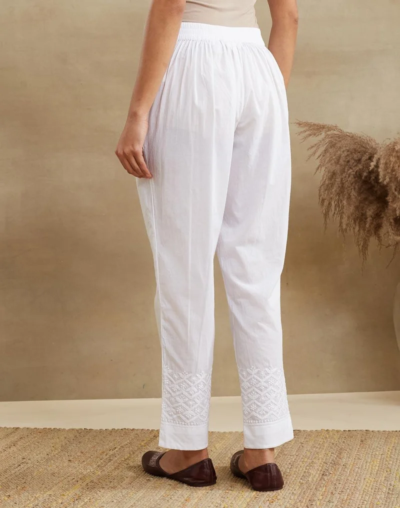Fabindia  White Cotton Chikankari Ethnic Pant for Women | Best Price UAE