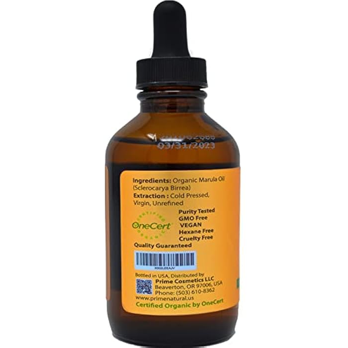 Prime Natural زيت المارولا العضوي الطبيعي 4 أونصات/120 مل - معتمد من وزارة الزراعة الأمريكية - معصور على البارد، غير مكرر، بكر - 100% نقي، طبيعي، نباتي، الأفضل للوجه، الجسم، الشعر، الأظافر، العناية بالبشرة - Image 3