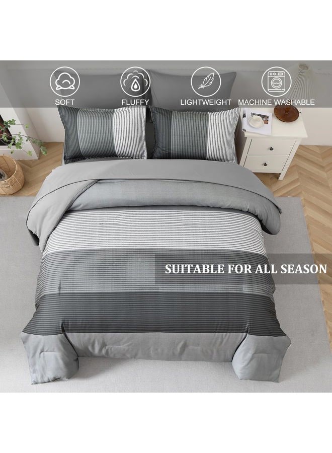 Anibedding 7 Pieces Black Grey Comforter King Size, Lightweight Striped Bed in a Bag Bedding Comforters Set, All Season Microfiber Complete Bedding Set with Flat/Fitted Sheet, Pillowcases and Pillow Shams - Image 3