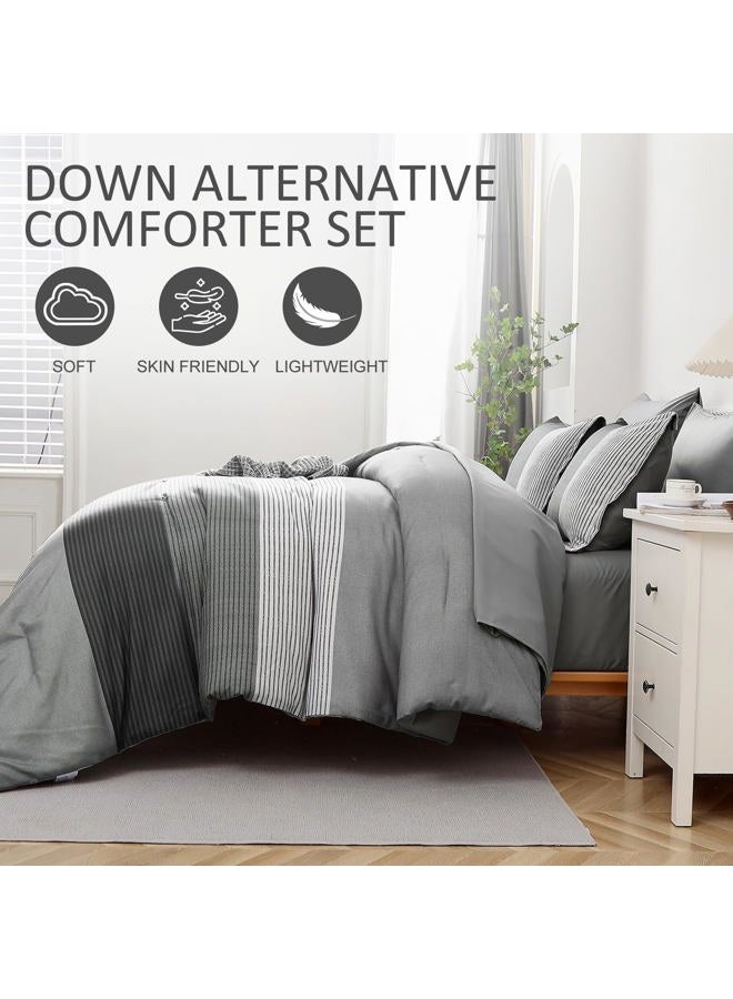 Anibedding 7 Pieces Black Grey Comforter King Size, Lightweight Striped Bed in a Bag Bedding Comforters Set, All Season Microfiber Complete Bedding Set with Flat/Fitted Sheet, Pillowcases and Pillow Shams - Image 2