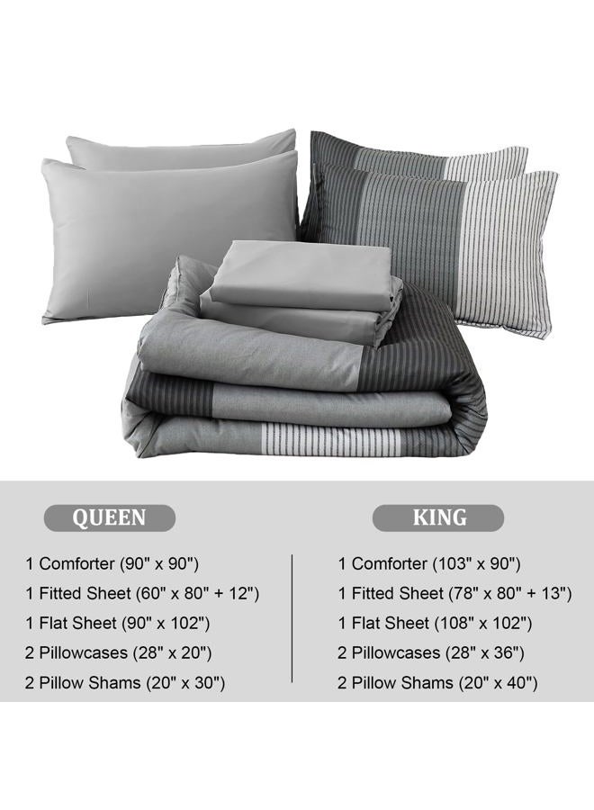 Anibedding 7 Pieces Black Grey Comforter King Size, Lightweight Striped Bed in a Bag Bedding Comforters Set, All Season Microfiber Complete Bedding Set with Flat/Fitted Sheet, Pillowcases and Pillow Shams - Image 5