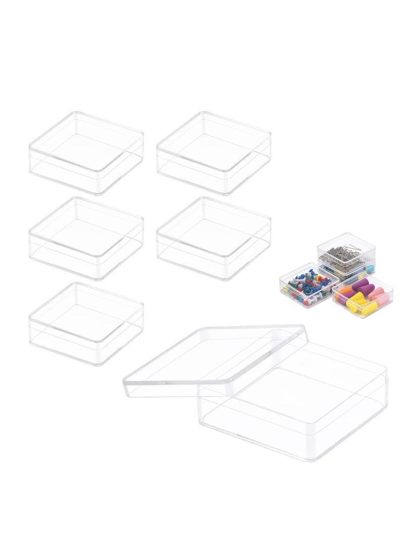 Generic Clear box with Lid, 6 Pcs Plastic Clear Acrylic Square Cube Containers with Lid Storage Boxes, Transparent Display Organizer for Candy Pill, Jewelry Beads, Coins, Craft Supplies (7.5*7.5*4cm)  - Image 1