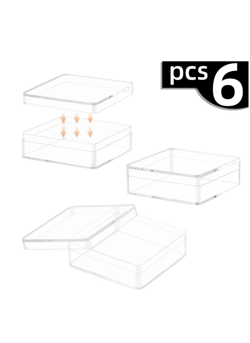 Generic Clear box with Lid, 6 Pcs Plastic Clear Acrylic Square Cube Containers with Lid Storage Boxes, Transparent Display Organizer for Candy Pill, Jewelry Beads, Coins, Craft Supplies (7.5*7.5*4cm)  - Image 2