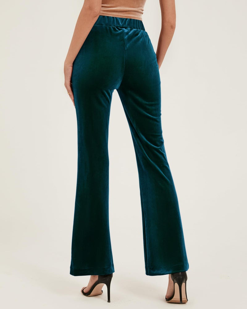 GRAPENT Women's Stretch Velvet Flare Pants - Dark Green, Size 12/14 - Image 2