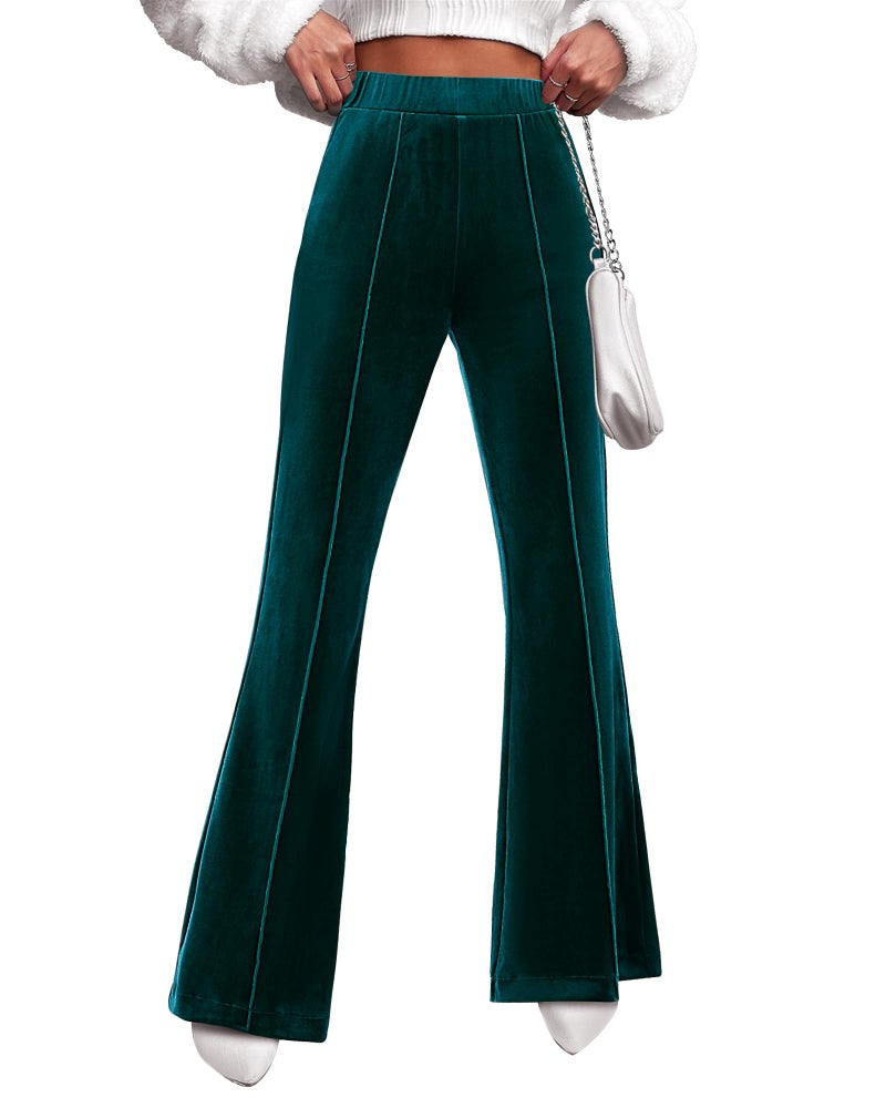 GRAPENT Women's Stretch Velvet Flare Pants - Dark Green, Size 12/14 - Image 1