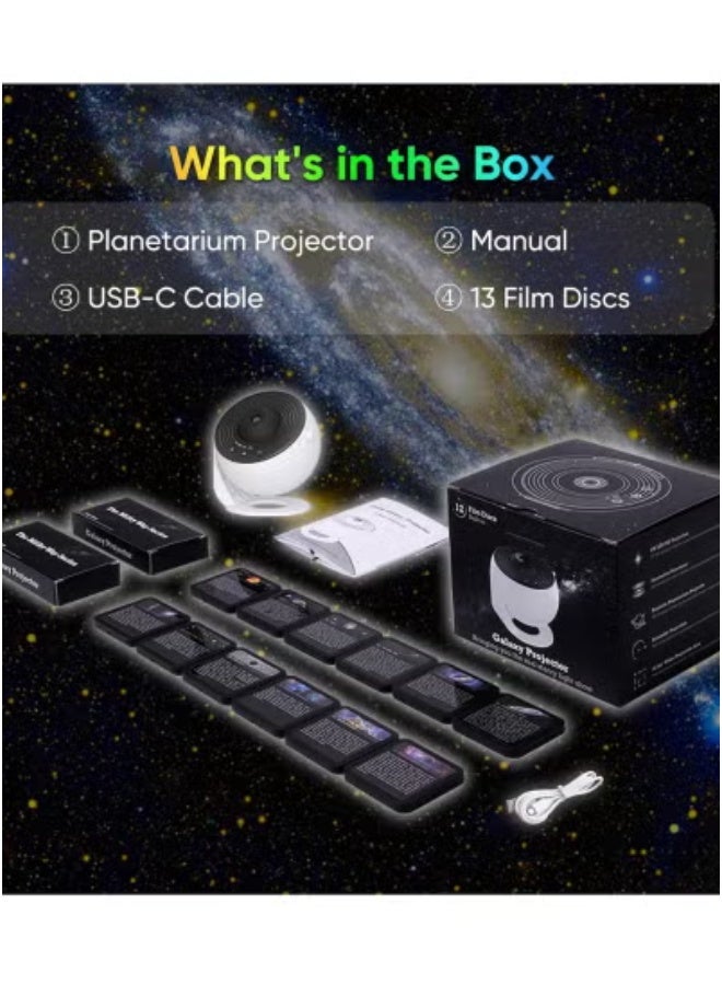 JAJEEK 12-In-1 Galaxy Projector For Bedroom – Planetarium Star Projector With 12 Film Discs | 360° Rotating Night Light Table Lamp | Adjustable Focus Knob | Soothing Galaxy Light For Kids & Adults | Bedside Lamp With Realistic Astronomical Projections  - Image 3