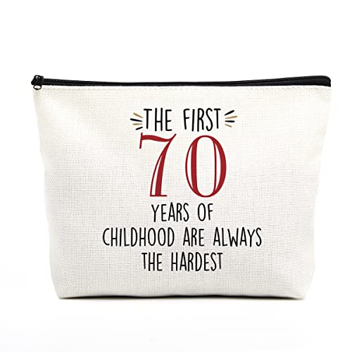 fkovcdy 70th Birthday Gifts for Women Happy Birthday Makeup Bag Funny Birthday Decorations Gift Bag for Her Grandma Mom Friend Humorous 70 Year Old Gifts The First 70 Years of Childhood Are Always The Hardest - Image 1