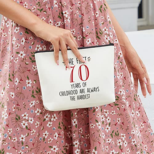 fkovcdy 70th Birthday Gifts for Women Happy Birthday Makeup Bag Funny Birthday Decorations Gift Bag for Her Grandma Mom Friend Humorous 70 Year Old Gifts The First 70 Years of Childhood Are Always The Hardest - Image 4