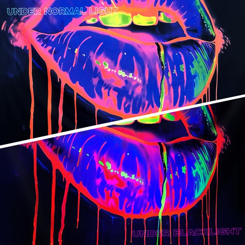 TUGCAY Lips Black Light Tapestry, Blacklight Tapestry UV Reactive Lip Flowing with Liquid Tapestries Wall Hanging for Bedroom Dorm Decor(51.2 x 59.1 Inches) - Image 5