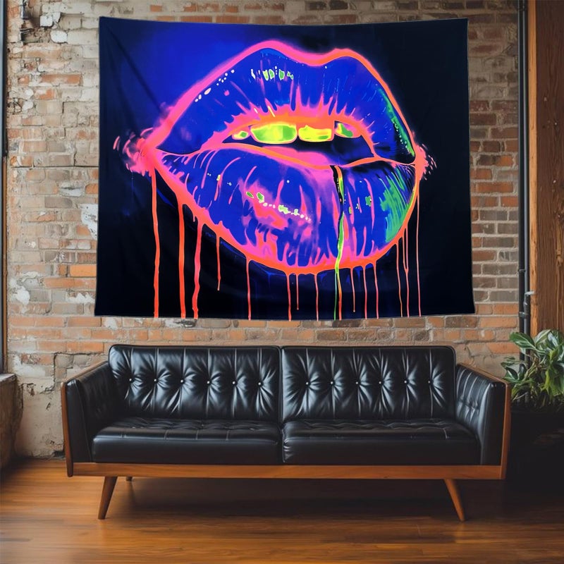 TUGCAY Lips Black Light Tapestry, Blacklight Tapestry UV Reactive Lip Flowing with Liquid Tapestries Wall Hanging for Bedroom Dorm Decor(51.2 x 59.1 Inches) - Image 4