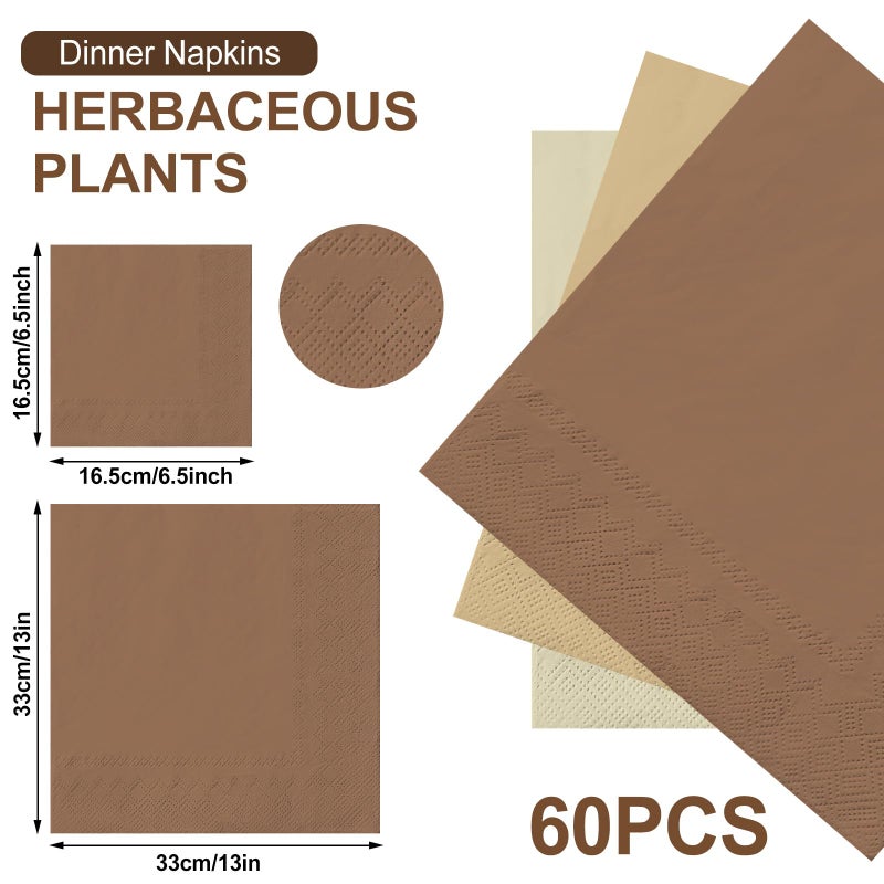 Whaline Brown Napkins 3 Colors Dinner Napkins Gradient Brown Disposable Paper Napkins Luncheon Napkins for Party Supplies Table Decorations  60Pcs - Image 2