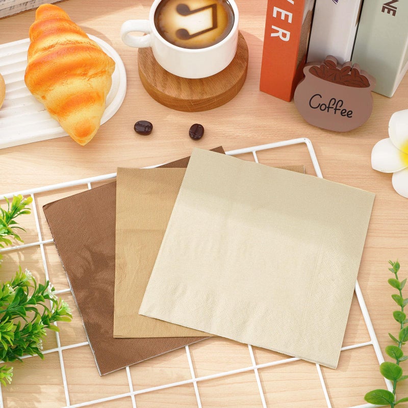 Whaline Brown Napkins 3 Colors Dinner Napkins Gradient Brown Disposable Paper Napkins Luncheon Napkins for Party Supplies Table Decorations  60Pcs - Image 5