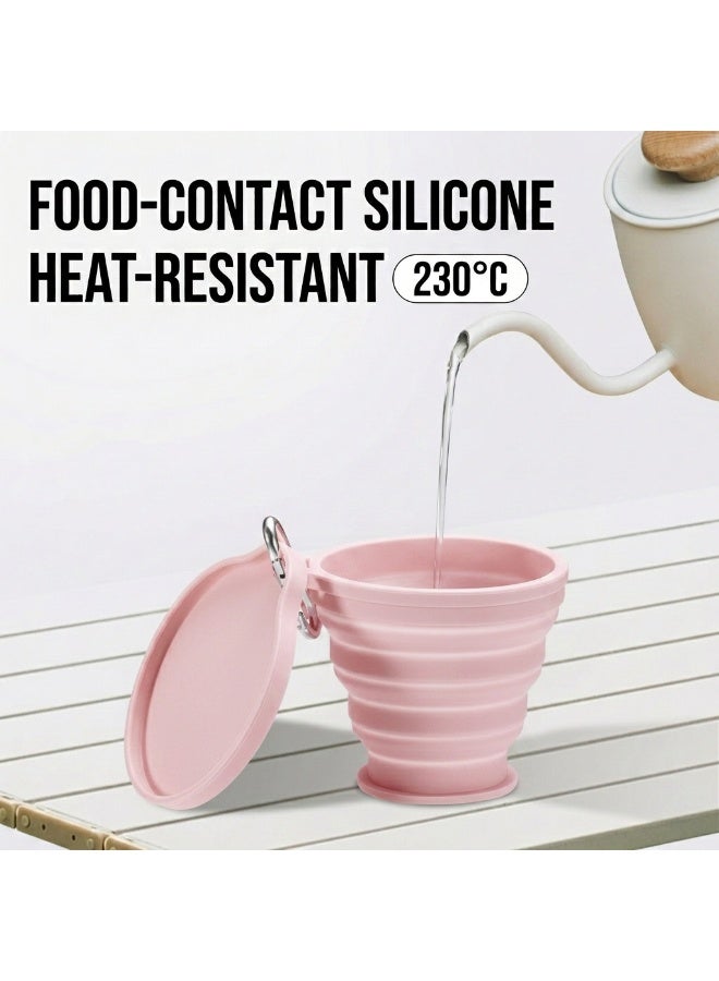 BPA Free & Heat Resistant to 230°C  travel Cup one,Modern Slate Gray Collapsible Silicone  - 180ml Sleek Folding Coffee Mug with Carabiner - Image 4