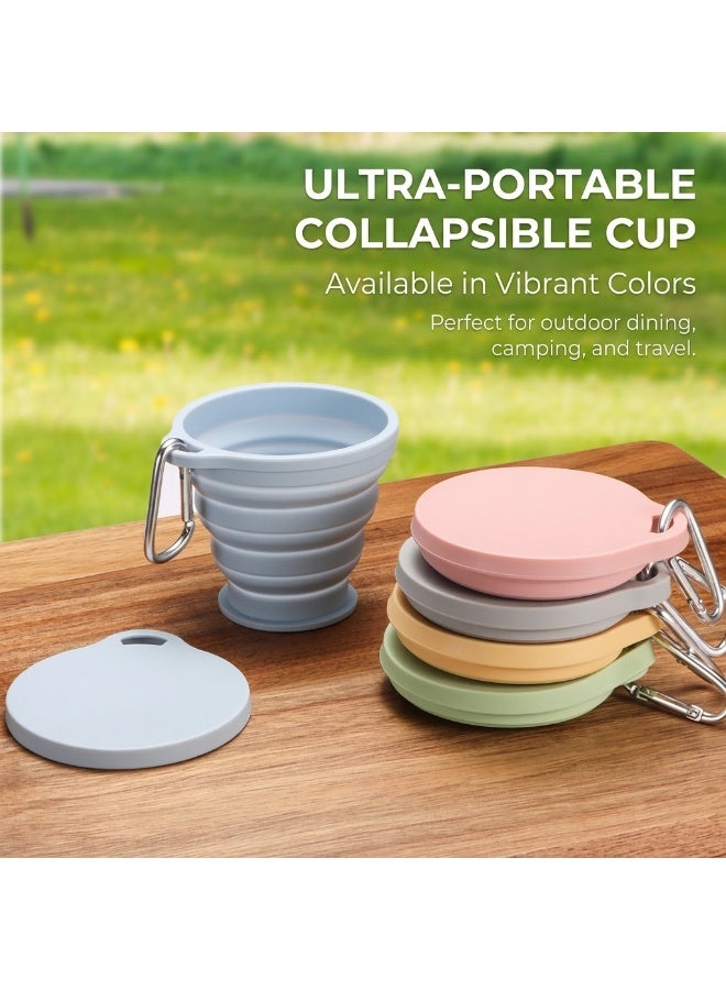 BPA Free & Heat Resistant to 230°C  travel Cup one,Modern Slate Gray Collapsible Silicone  - 180ml Sleek Folding Coffee Mug with Carabiner - Image 5