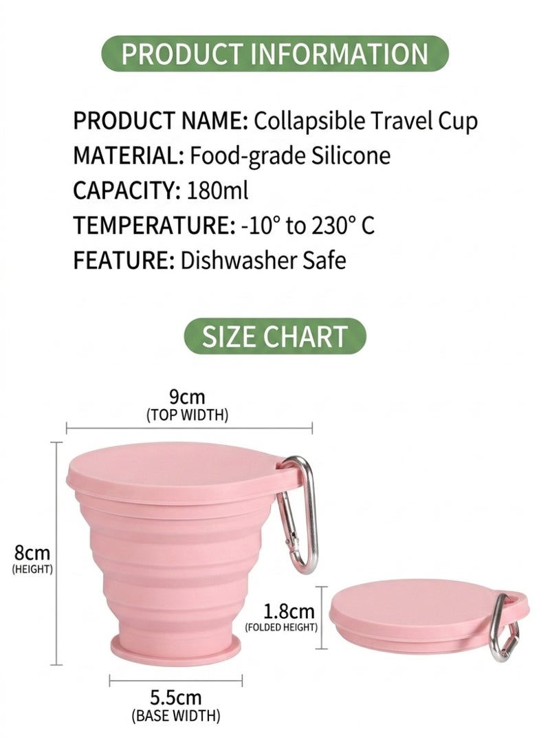 BPA Free & Heat Resistant to 230°C  travel Cup one,Modern Slate Gray Collapsible Silicone  - 180ml Sleek Folding Coffee Mug with Carabiner - Image 2