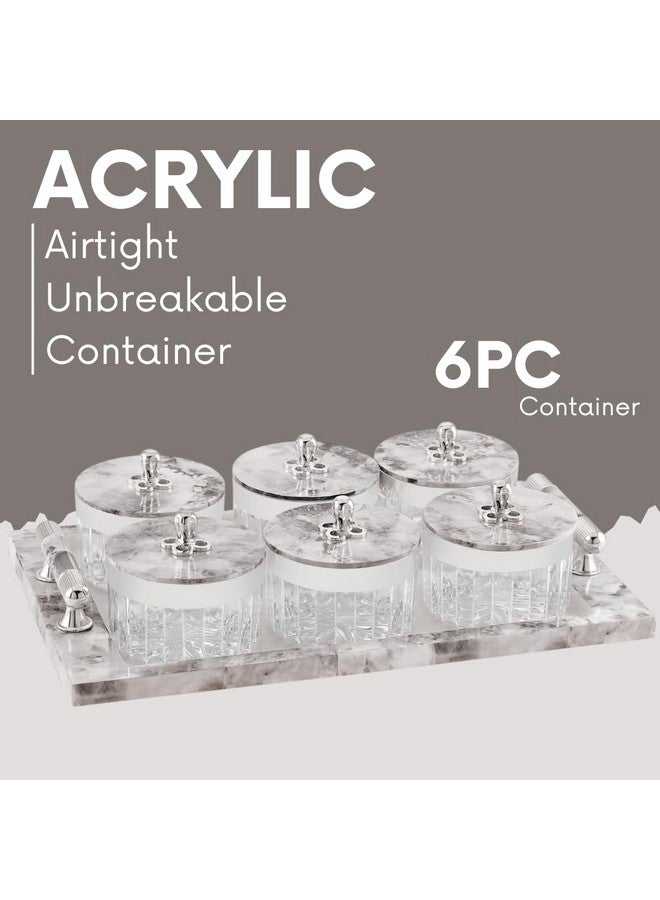 Nabhya Acrylic Unbreakable Multipurpose Airtight Dry Fruit Container Set With Lid & Serving Tray | Plastic Transparent Storage Box (White, Pack of 6) - Image 2
