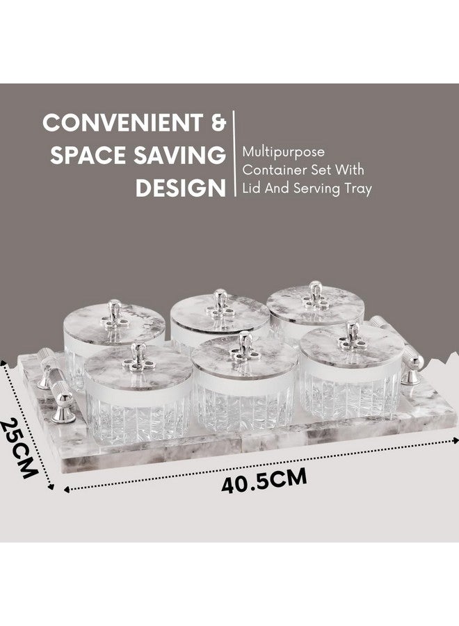 Nabhya Acrylic Unbreakable Multipurpose Airtight Dry Fruit Container Set With Lid & Serving Tray | Plastic Transparent Storage Box (White, Pack of 6) - Image 5