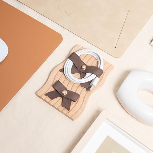 SenseAGE 5 Pack Cord Organizer, Bow Cord Keeper, Cable Organizer USB holder, Leather Cable Management, Cable Straps, Earphone winder, Storage Straps for Electronics, Earbuds (Choco Brown, Small) - Image 2