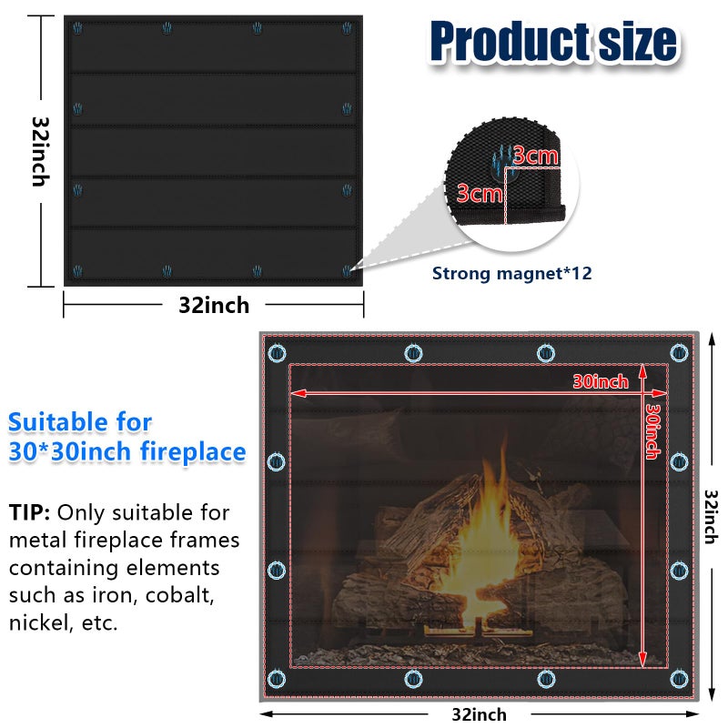 whumsdog Magnetic Fireplace Blanket For Heat Loss Indoor Fireplace Covers Keep Drafts Out Stops Heat Loss Fireplace Draft Stopper With Built-In 12 Strong Magnet For Iron Fireplace Frame Fireplace Screen 32X32 - Image 2