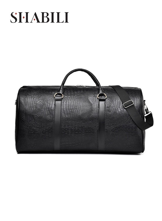 SHABILI Men's Duffle Bag, Gents Travel & Gym Carry for Sports, PU Water-Resistant Large Capacity Multi-Pocket with Detachable Strap, Duffle Bag Carry Bag Gents Bag Gym Bag Sports Bag Tourist Bag (Black) - Image 1
