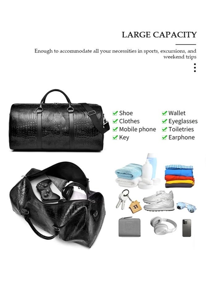 SHABILI Men's Duffle Bag, Gents Travel & Gym Carry for Sports, PU Water-Resistant Large Capacity Multi-Pocket with Detachable Strap, Duffle Bag Carry Bag Gents Bag Gym Bag Sports Bag Tourist Bag (Black) - Image 4