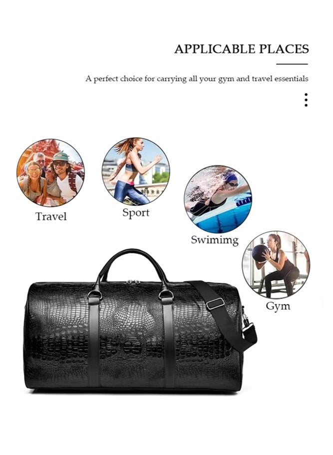 SHABILI Men's Duffle Bag, Gents Travel & Gym Carry for Sports, PU Water-Resistant Large Capacity Multi-Pocket with Detachable Strap, Duffle Bag Carry Bag Gents Bag Gym Bag Sports Bag Tourist Bag (Black) - Image 5